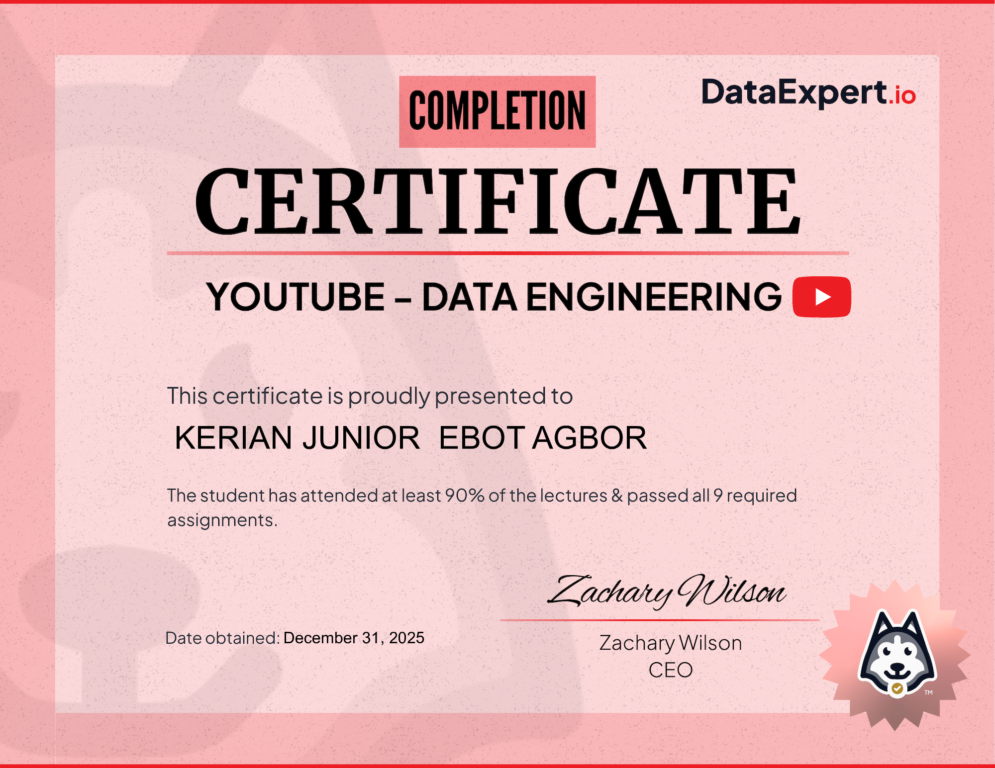 KERIAN JUNIOR  EBOT AGBOR - Community Boot Camp Certification