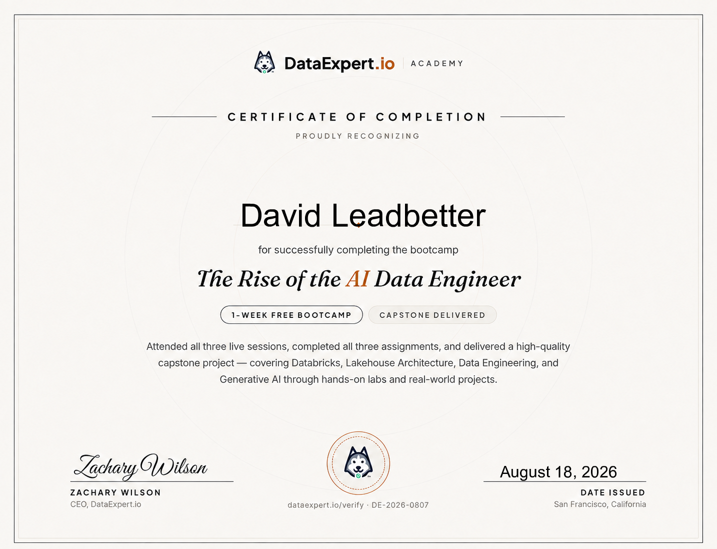 David Leadbetter - The Rise of the AI Data Engineer Boot Camp