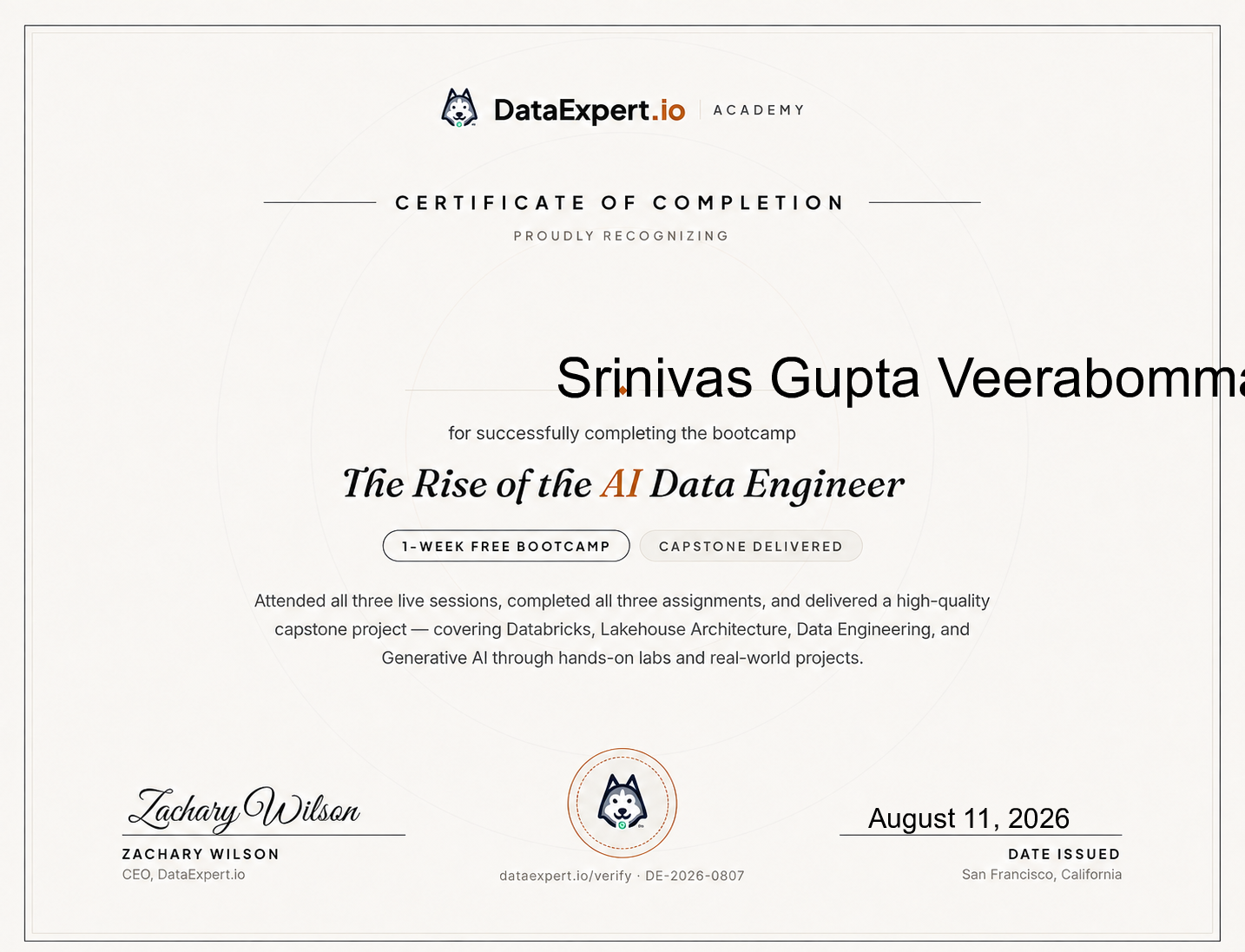 Srinivas Gupta Veerabomma - The Rise of the AI Data Engineer Boot Camp