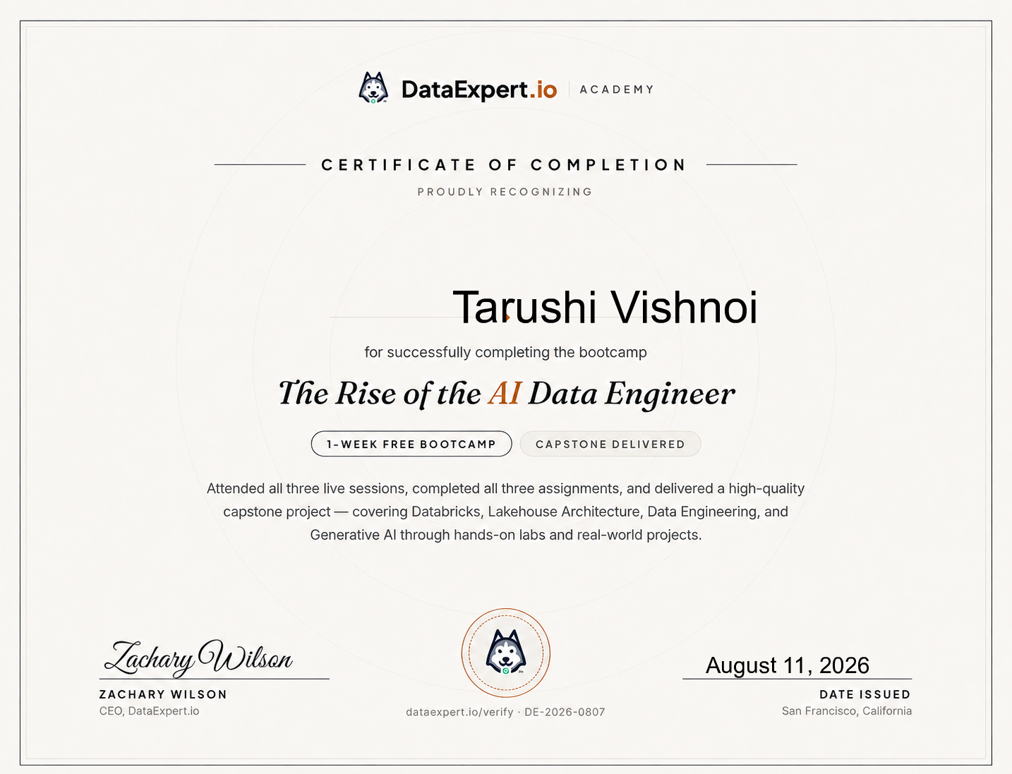 Tarushi Vishnoi - The Rise of the AI Data Engineer Boot Camp