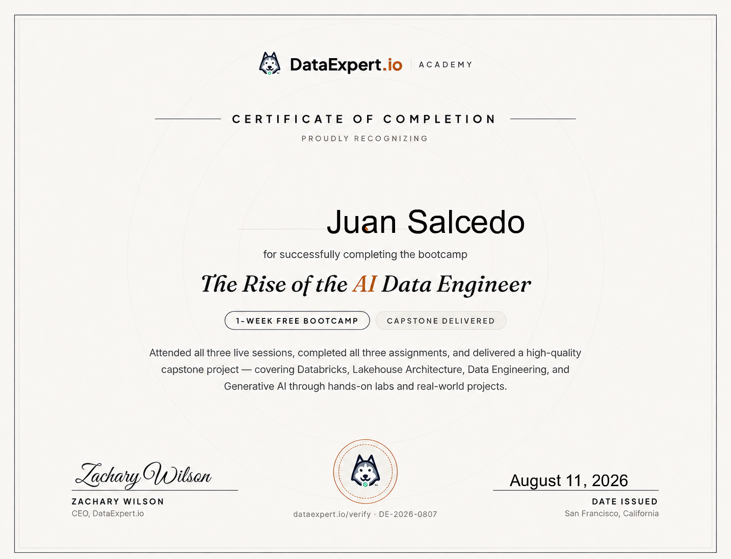 Juan Salcedo - The Rise of the AI Data Engineer Boot Camp