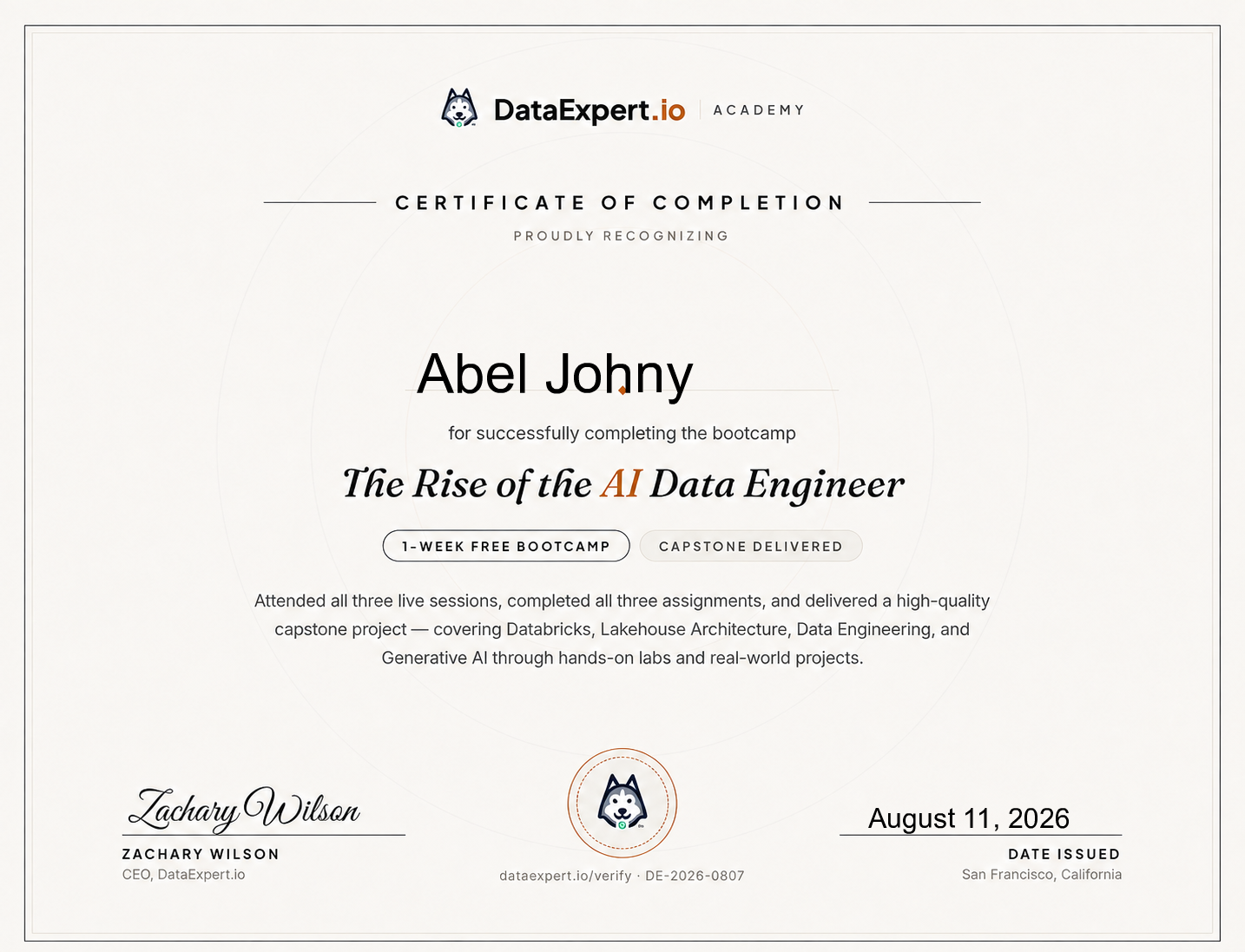 Abel Johny - The Rise of the AI Data Engineer Boot Camp
