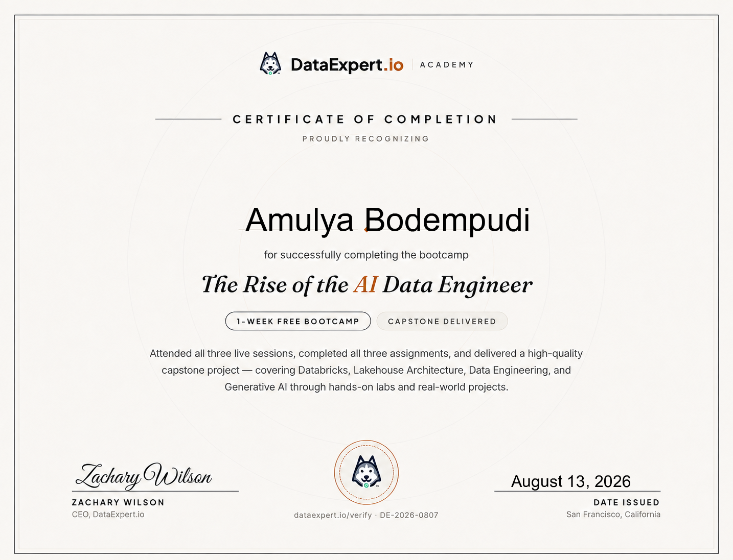 Amulya Bodempudi - The Rise of the AI Data Engineer Boot Camp