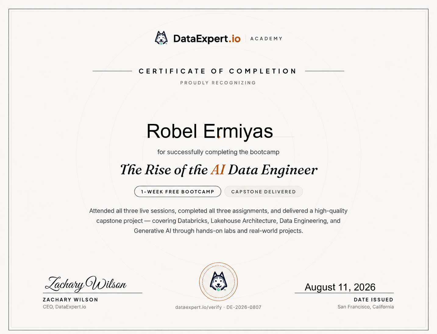 Robel Ermiyas - The Rise of the AI Data Engineer Boot Camp