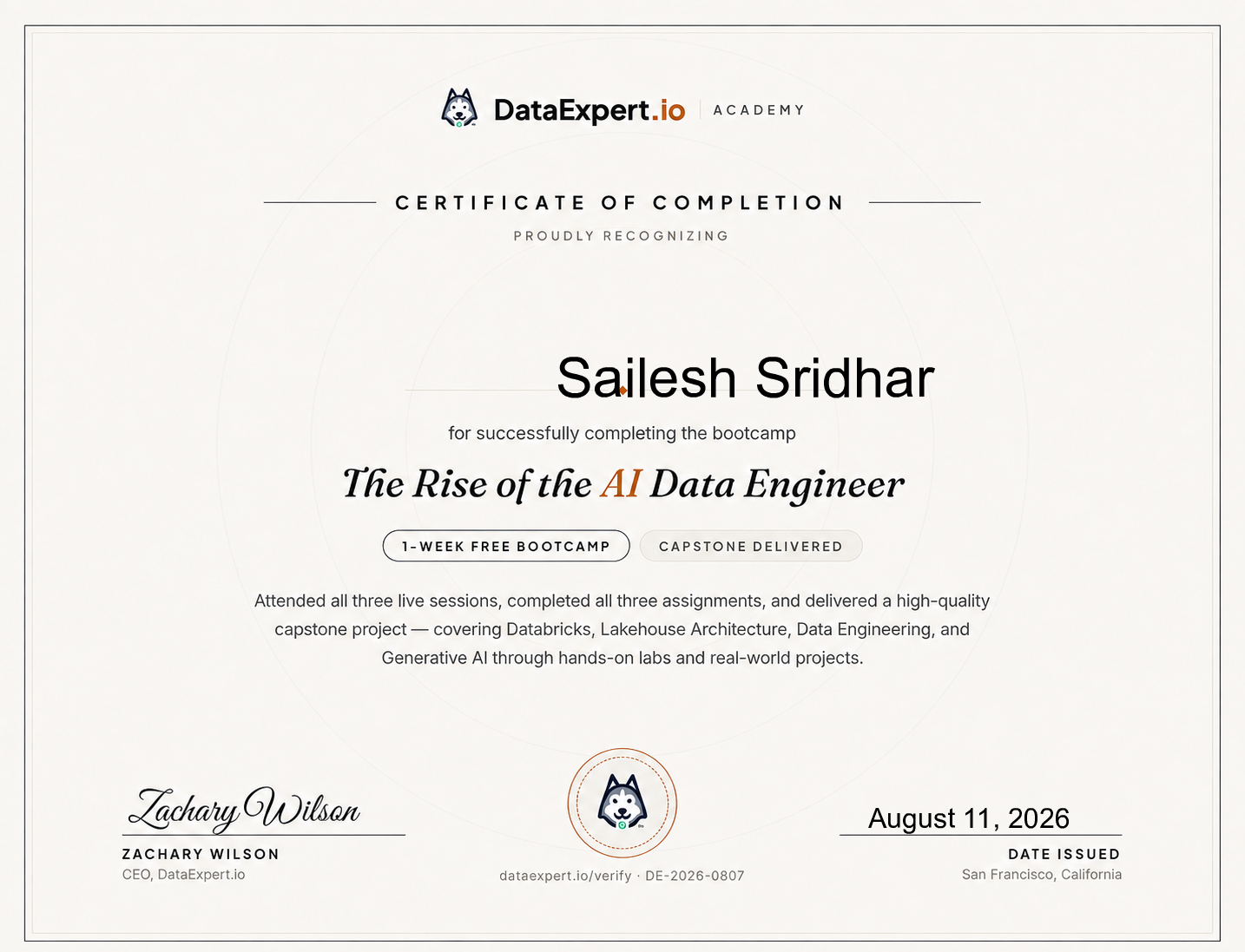 Sailesh Sridhar - The Rise of the AI Data Engineer Boot Camp