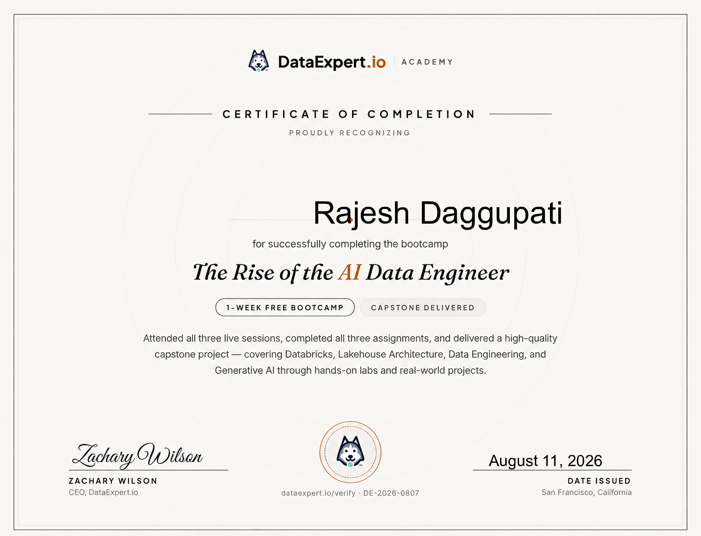 Rajesh Daggupati - The Rise of the AI Data Engineer Boot Camp