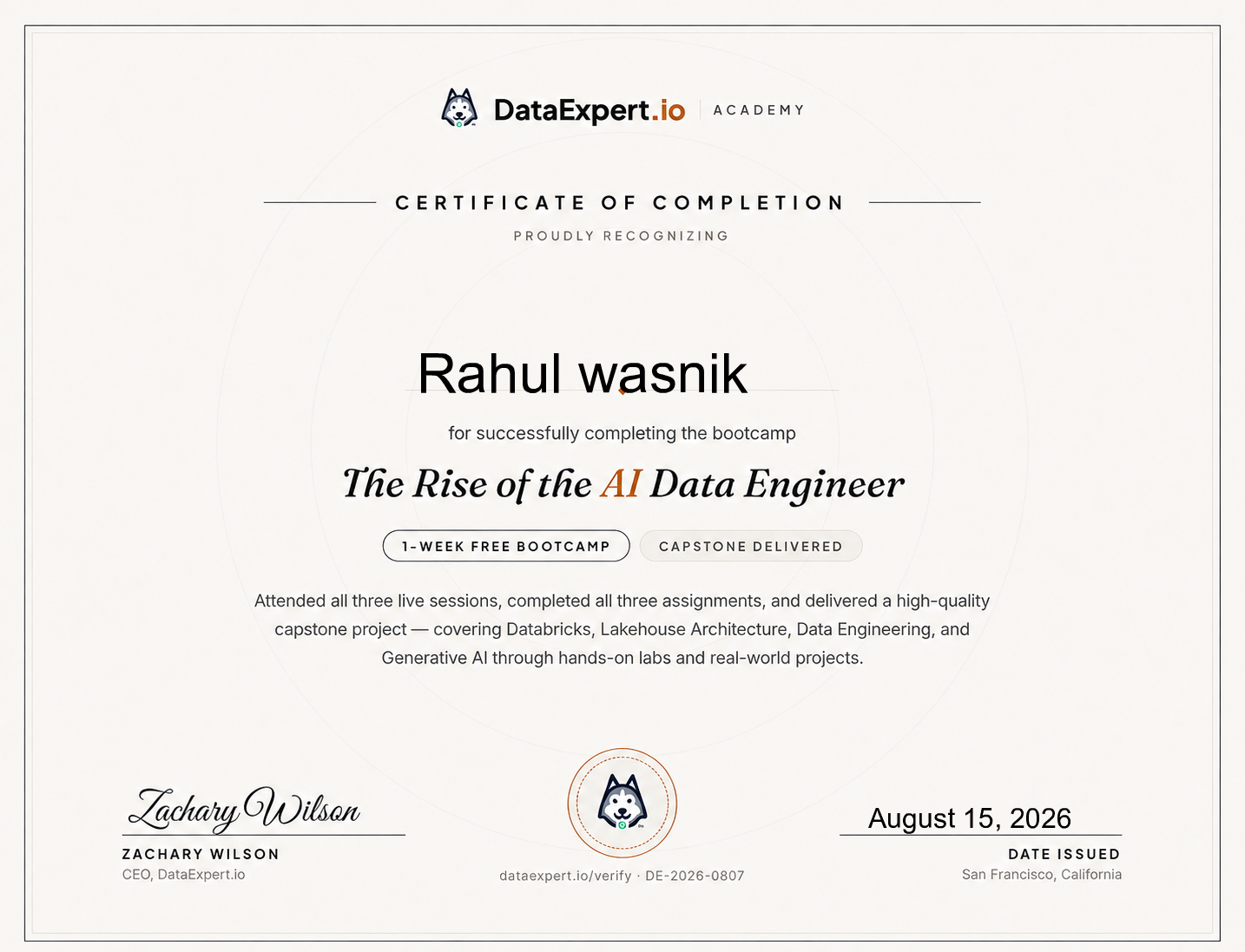 Rahul wasnik - The Rise of the AI Data Engineer Boot Camp