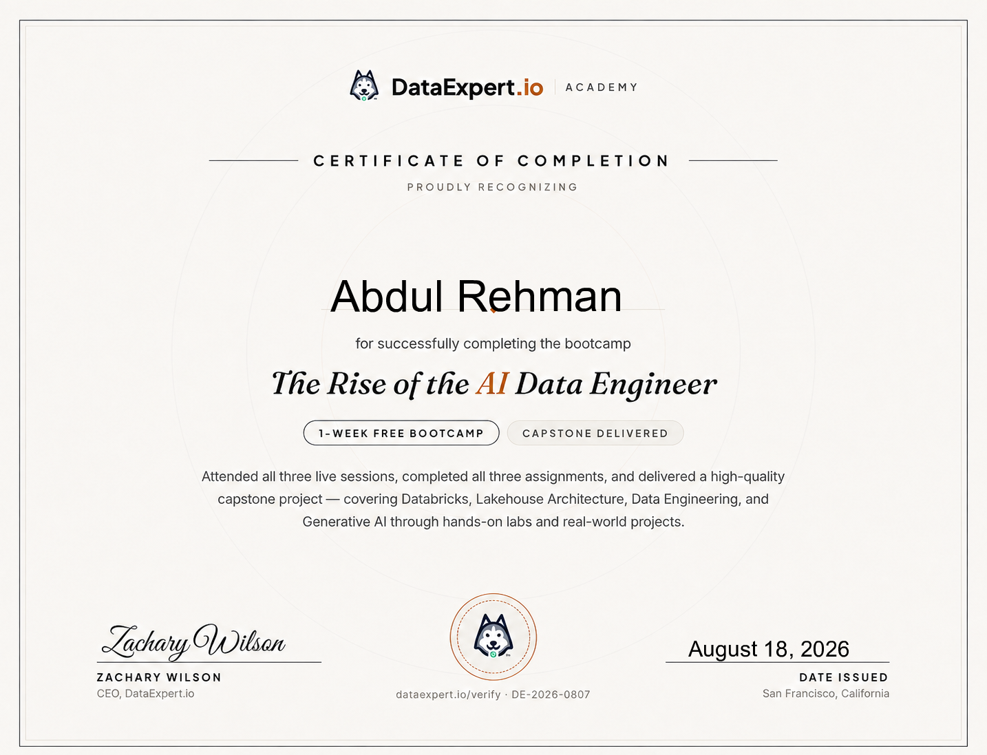 Abdul Rehman - The Rise of the AI Data Engineer Boot Camp