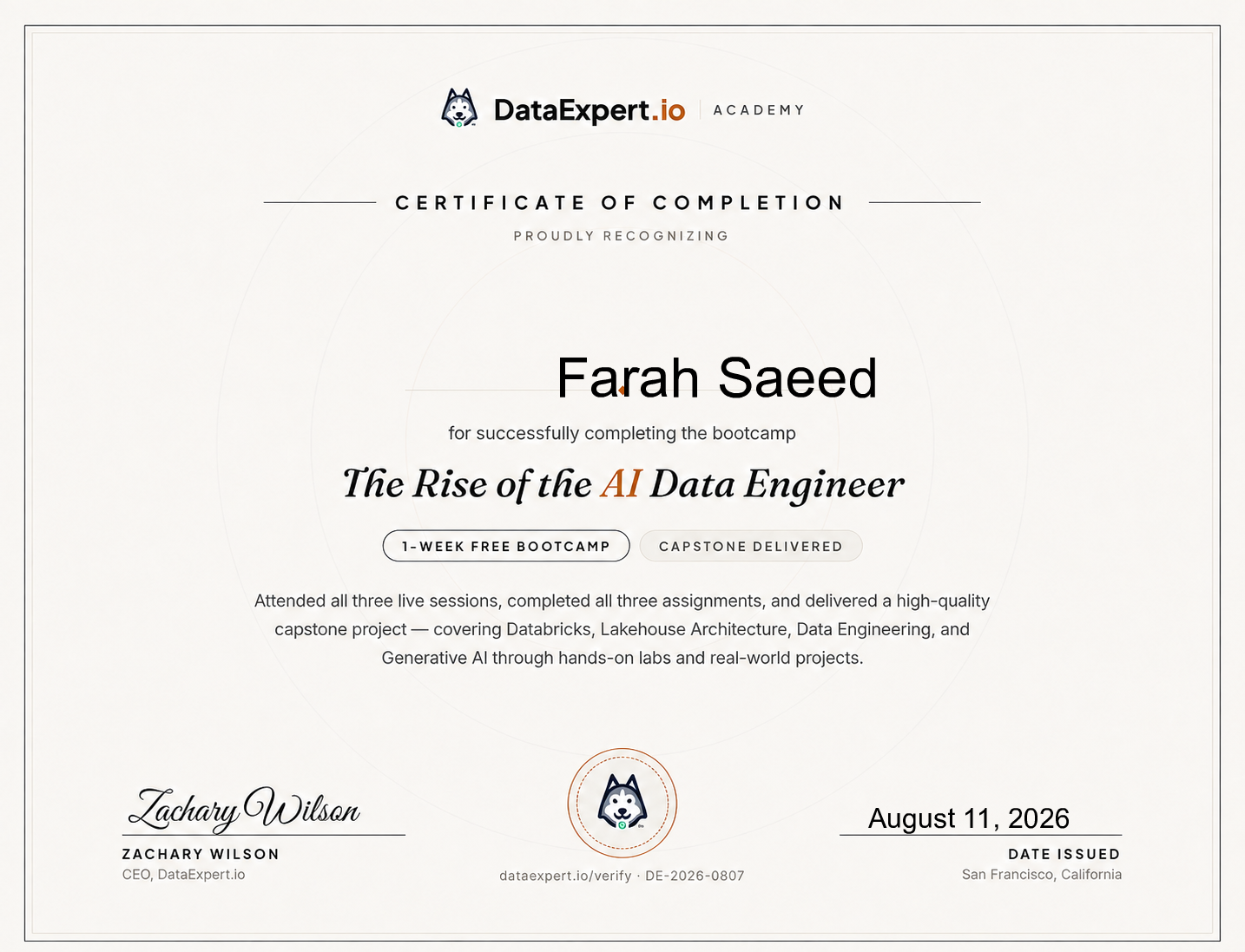 Farah Saeed - The Rise of the AI Data Engineer Boot Camp