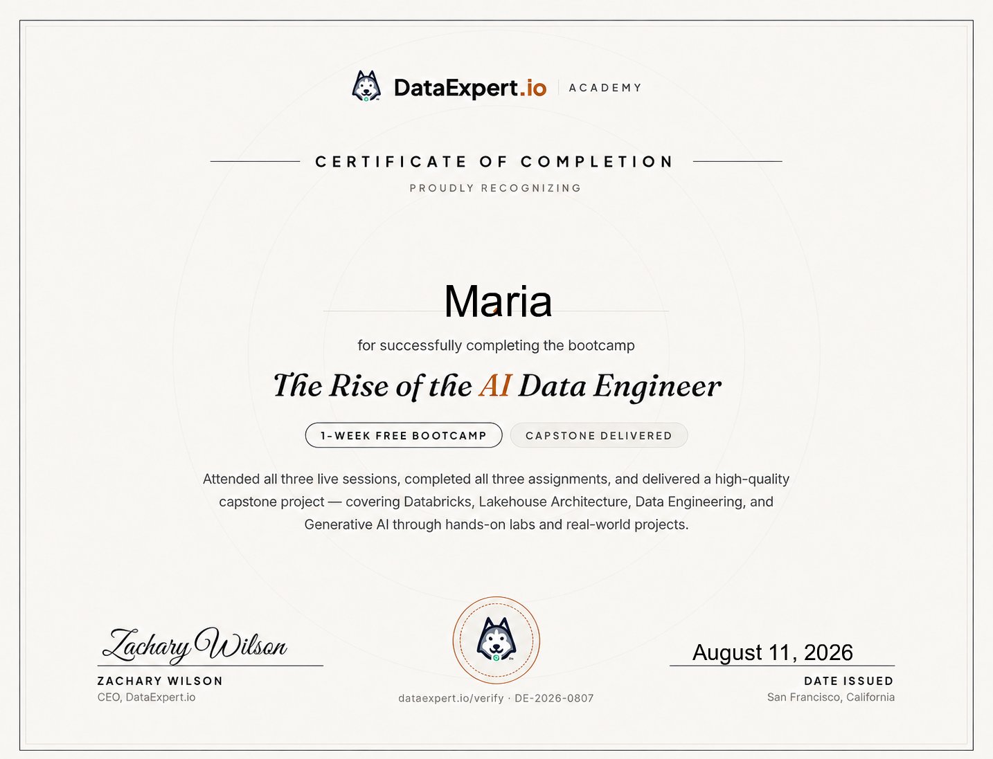 Maria - The Rise of the AI Data Engineer Boot Camp