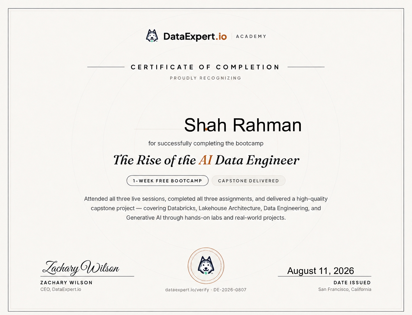 Shah Rahman - The Rise of the AI Data Engineer Boot Camp
