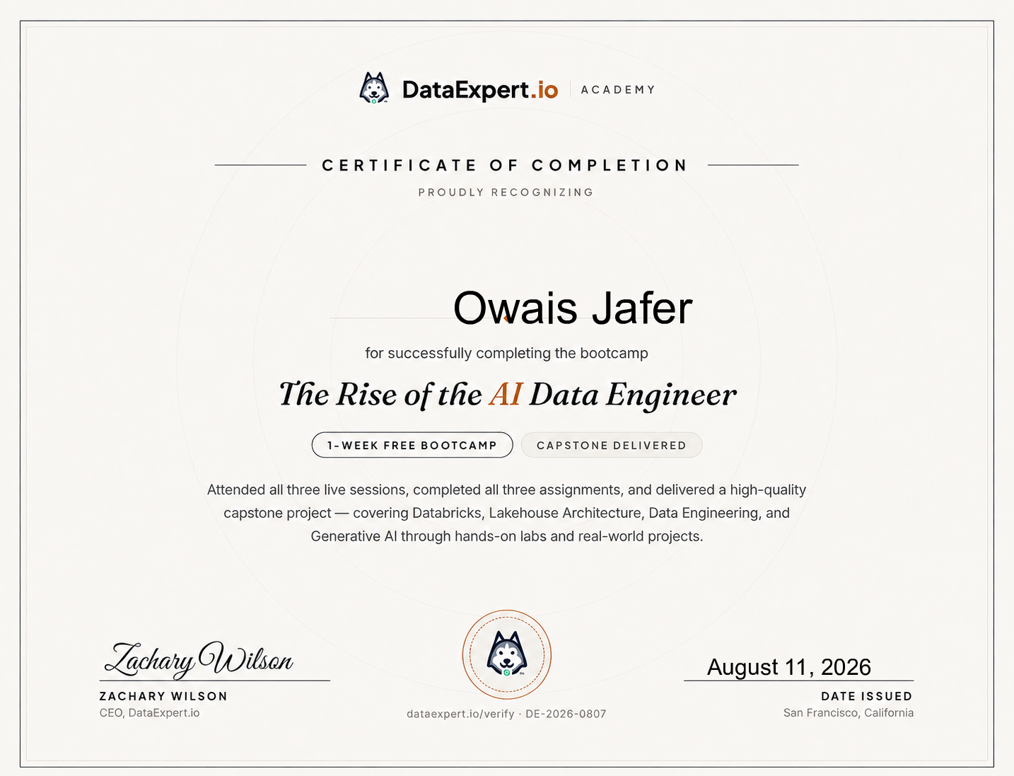 Owais Jafer - The Rise of the AI Data Engineer Boot Camp