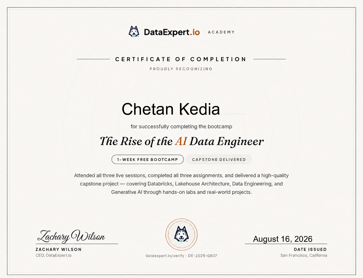 Chetan Kedia - The Rise of the AI Data Engineer Boot Camp