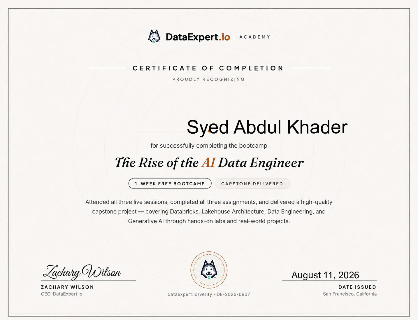 Syed Abdul Khader  - The Rise of the AI Data Engineer Boot Camp