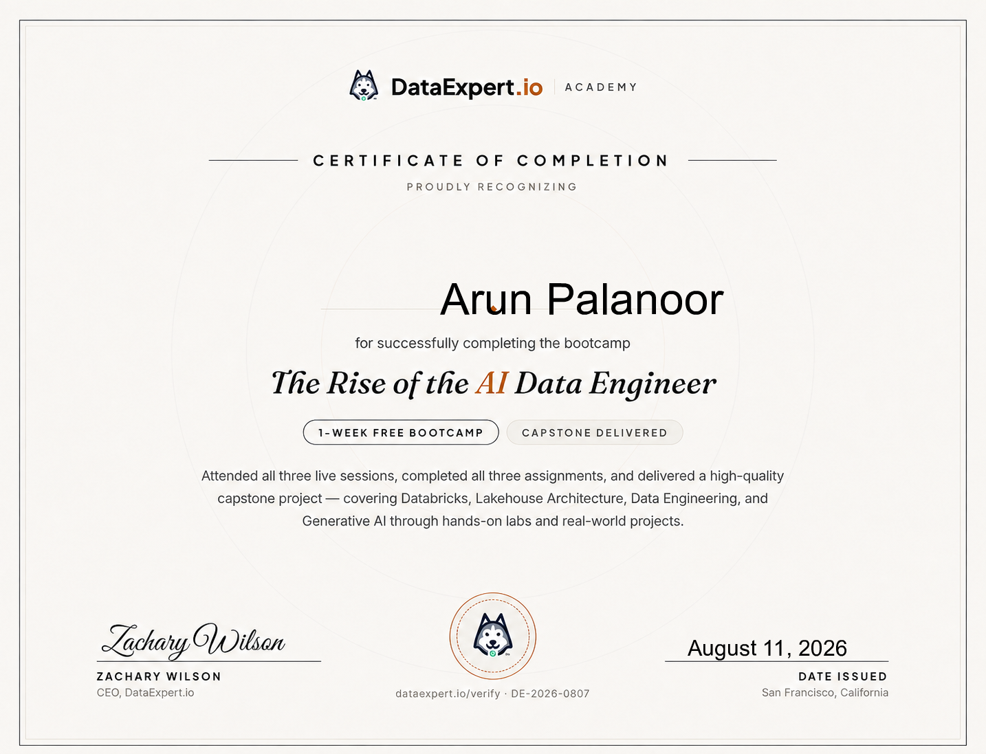 Arun Palanoor - The Rise of the AI Data Engineer Boot Camp