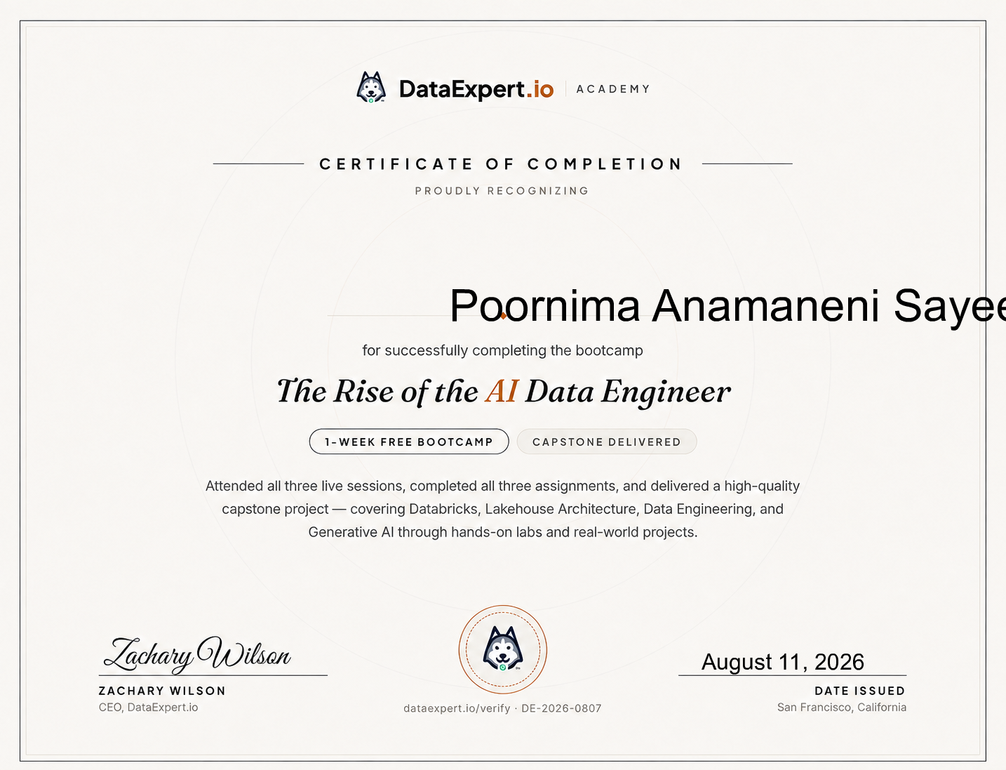 Poornima Anamaneni Sayeeswaran - The Rise of the AI Data Engineer Boot Camp