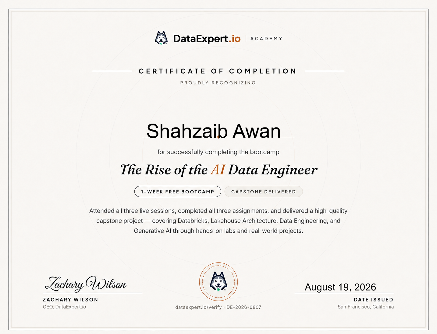 Shahzaib Awan - The Rise of the AI Data Engineer Boot Camp