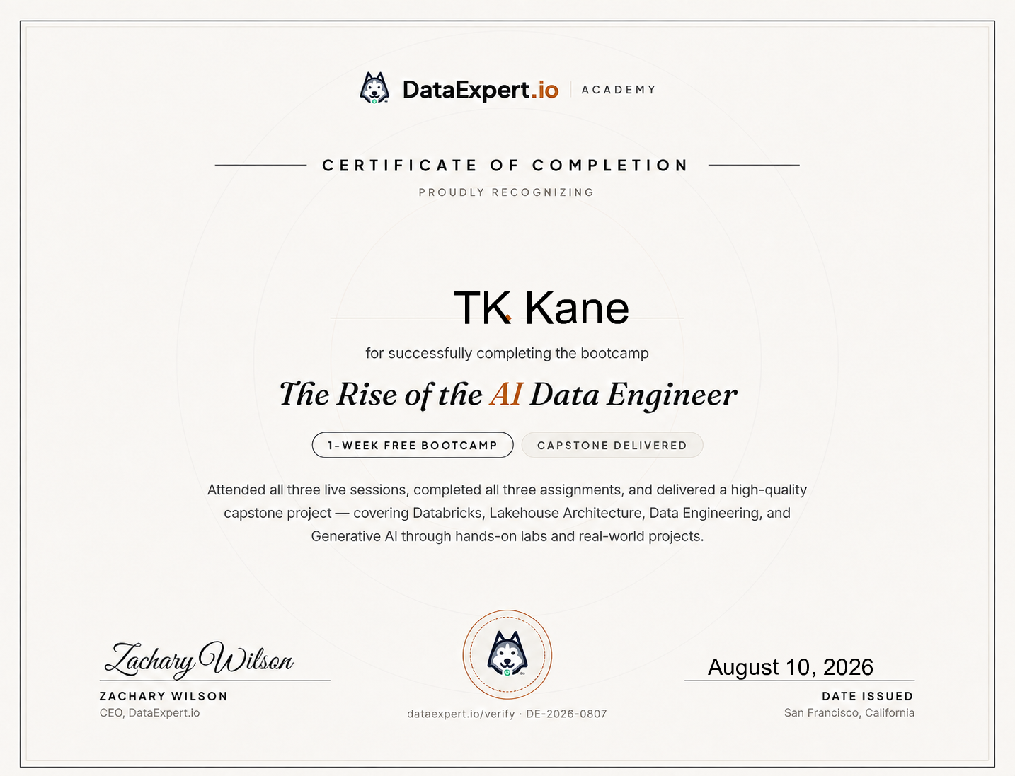 TK Kane - The Rise of the AI Data Engineer Boot Camp