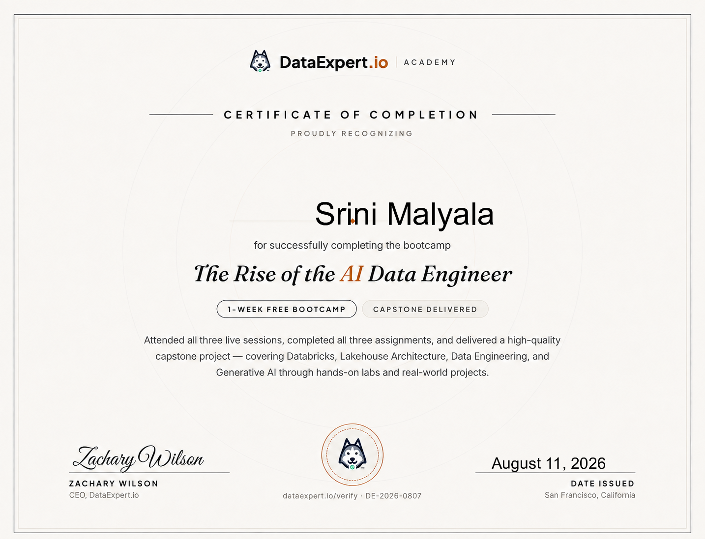 Srini Malyala - The Rise of the AI Data Engineer Boot Camp