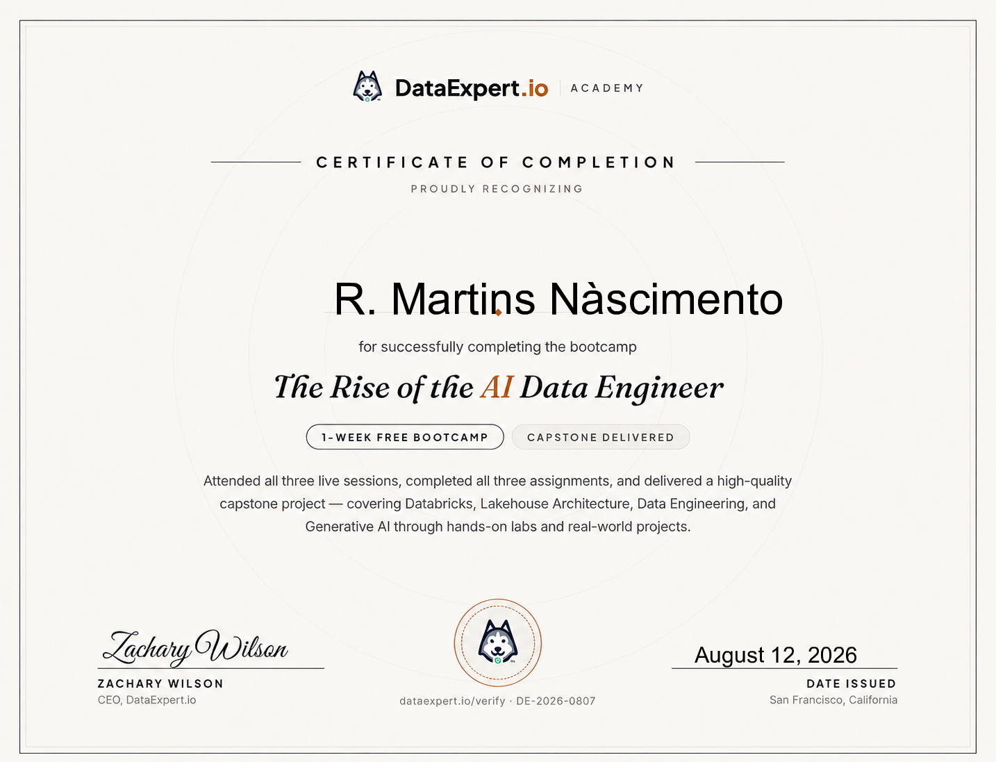 R. Martins Nàscimento - The Rise of the AI Data Engineer Boot Camp