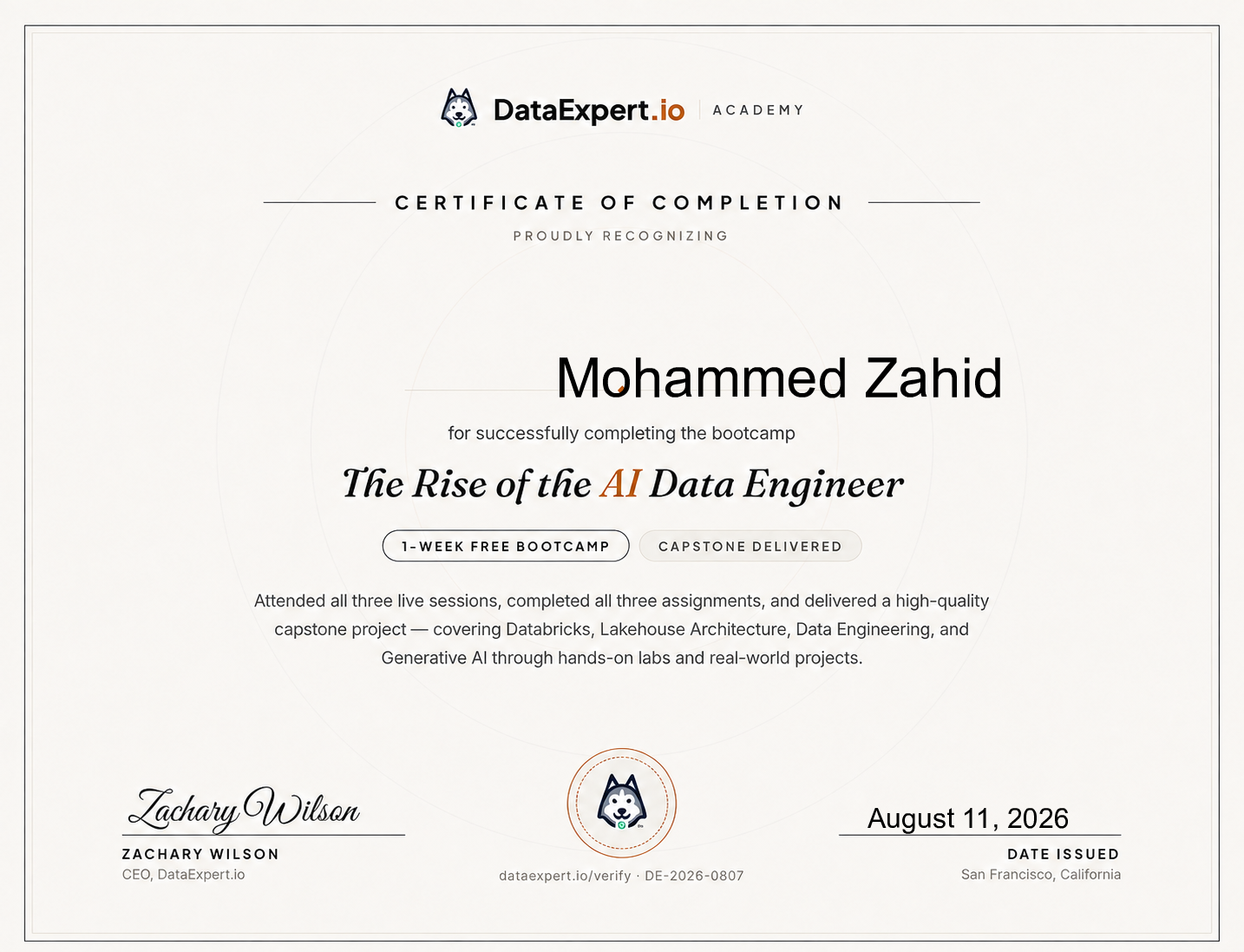 Mohammed Zahid - The Rise of the AI Data Engineer Boot Camp
