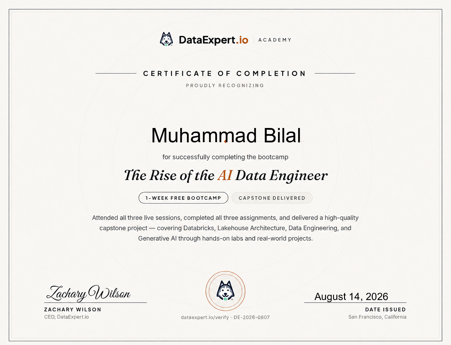Muhammad Bilal - The Rise of the AI Data Engineer Boot Camp