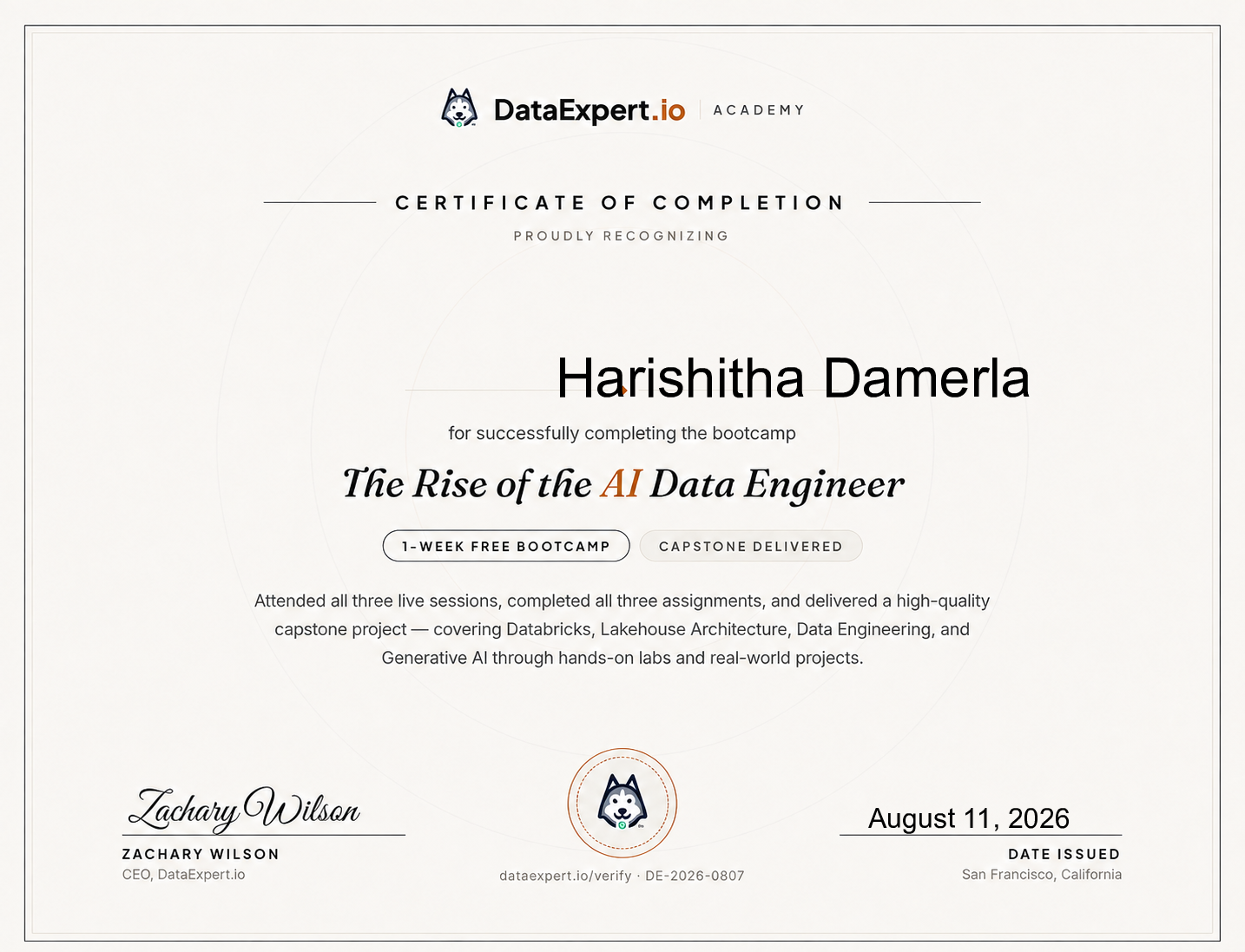 Harishitha Damerla - The Rise of the AI Data Engineer Boot Camp