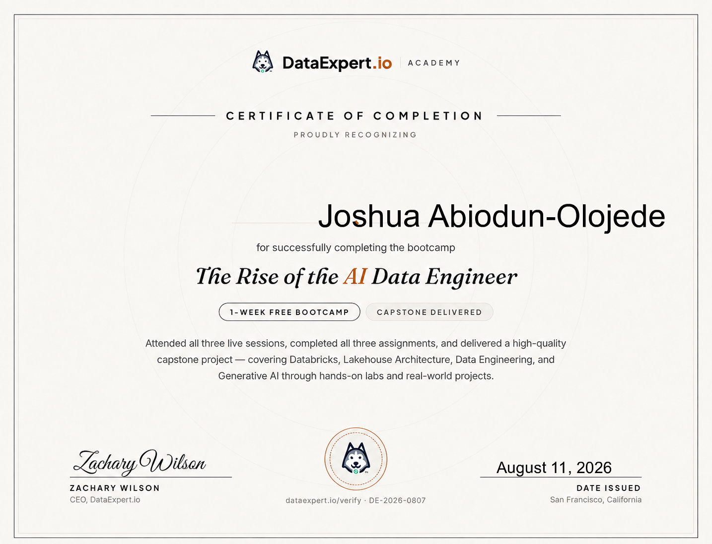Joshua Abiodun-Olojede - The Rise of the AI Data Engineer Boot Camp