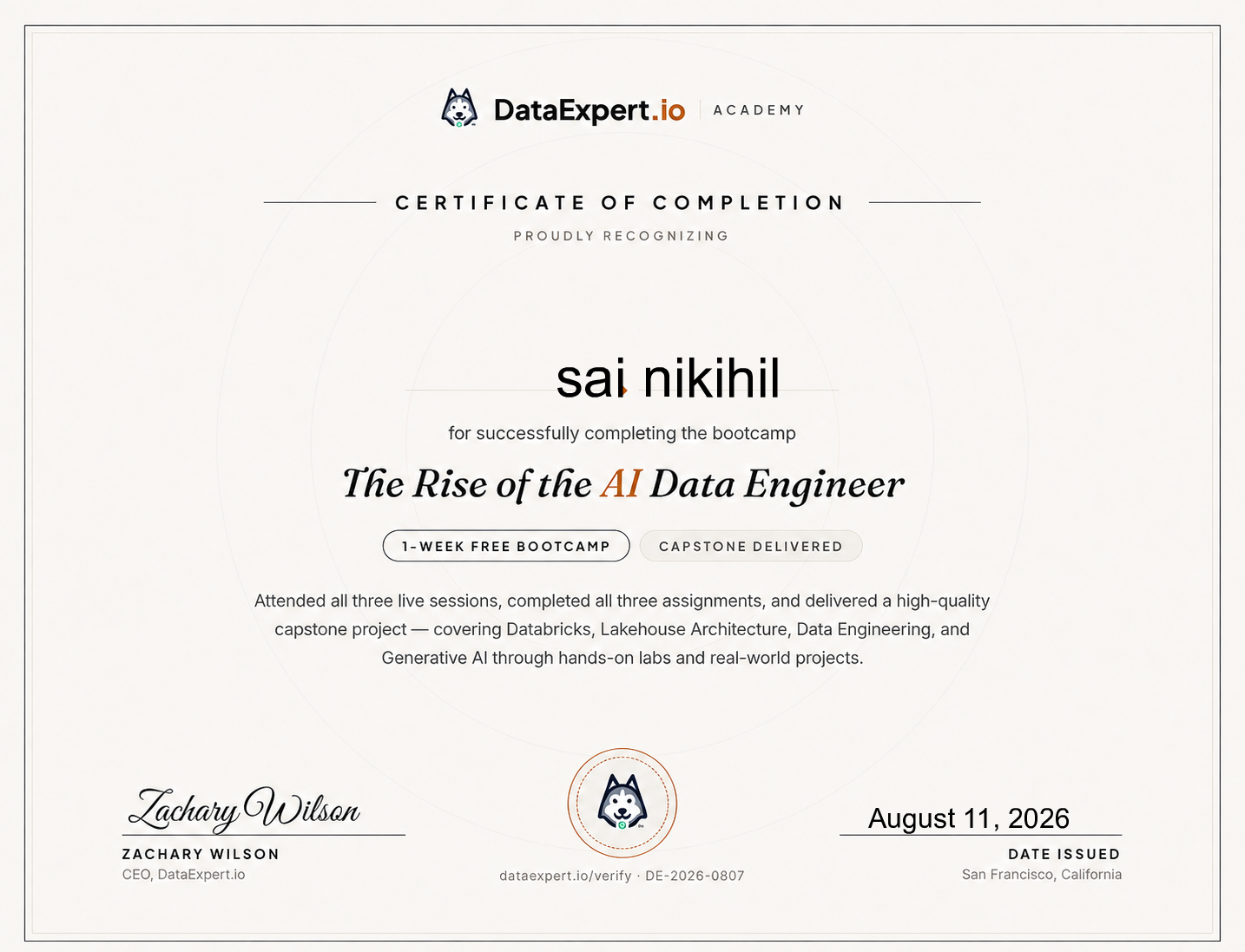 sai nikihil - The Rise of the AI Data Engineer Boot Camp