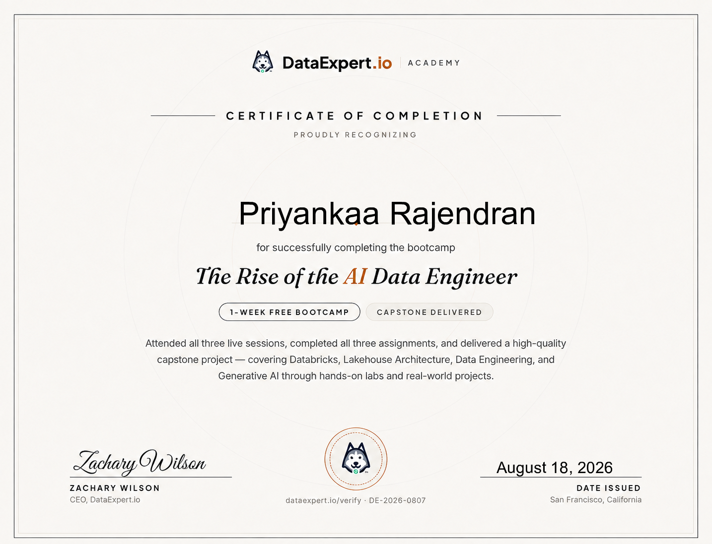 Priyankaa Rajendran - The Rise of the AI Data Engineer Boot Camp