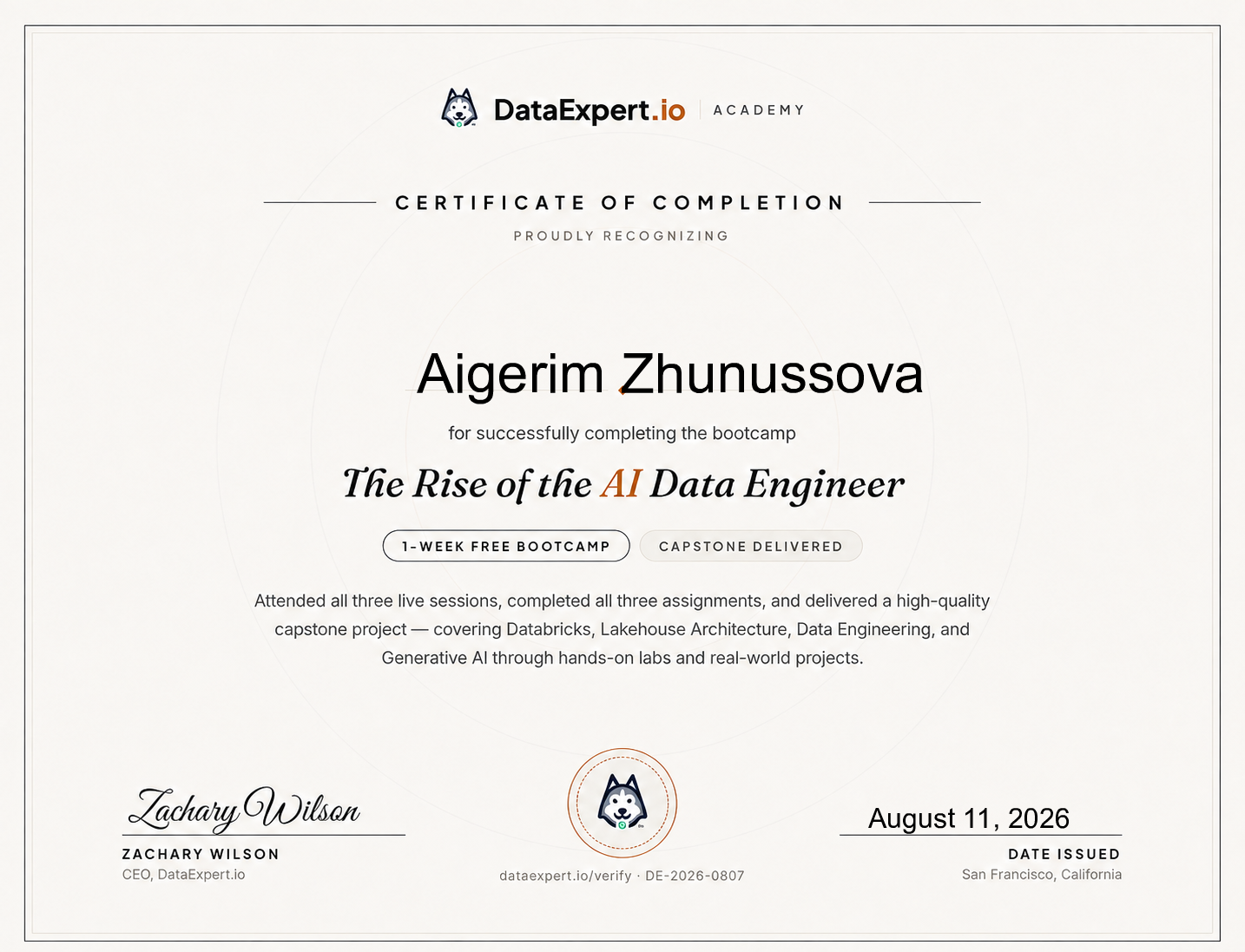 Aigerim Zhunussova - The Rise of the AI Data Engineer Boot Camp