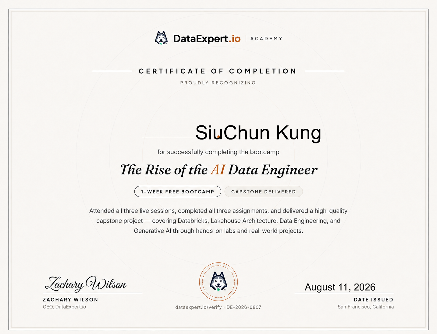 SiuChun Kung - The Rise of the AI Data Engineer Boot Camp