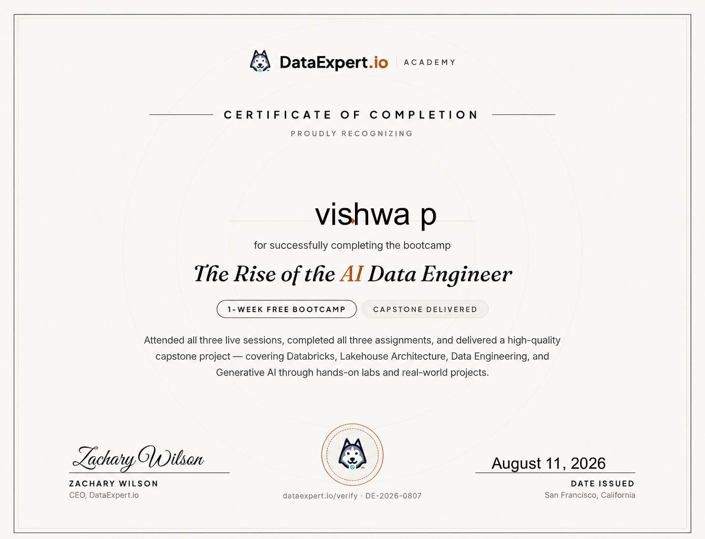 vishwa p - The Rise of the AI Data Engineer Boot Camp